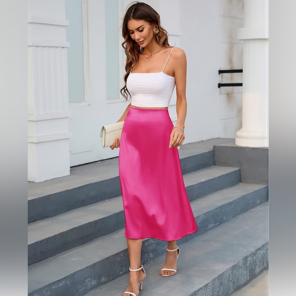 RACHEL ZOE Silky Pink Midi Skirt